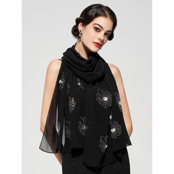 black shawls for dresses Tulle Wedding Wrap Shawl Lace Pashmina Scarf Central Chic this shawl complements bridal gowns Women Black Sequin Chiffon Shawls